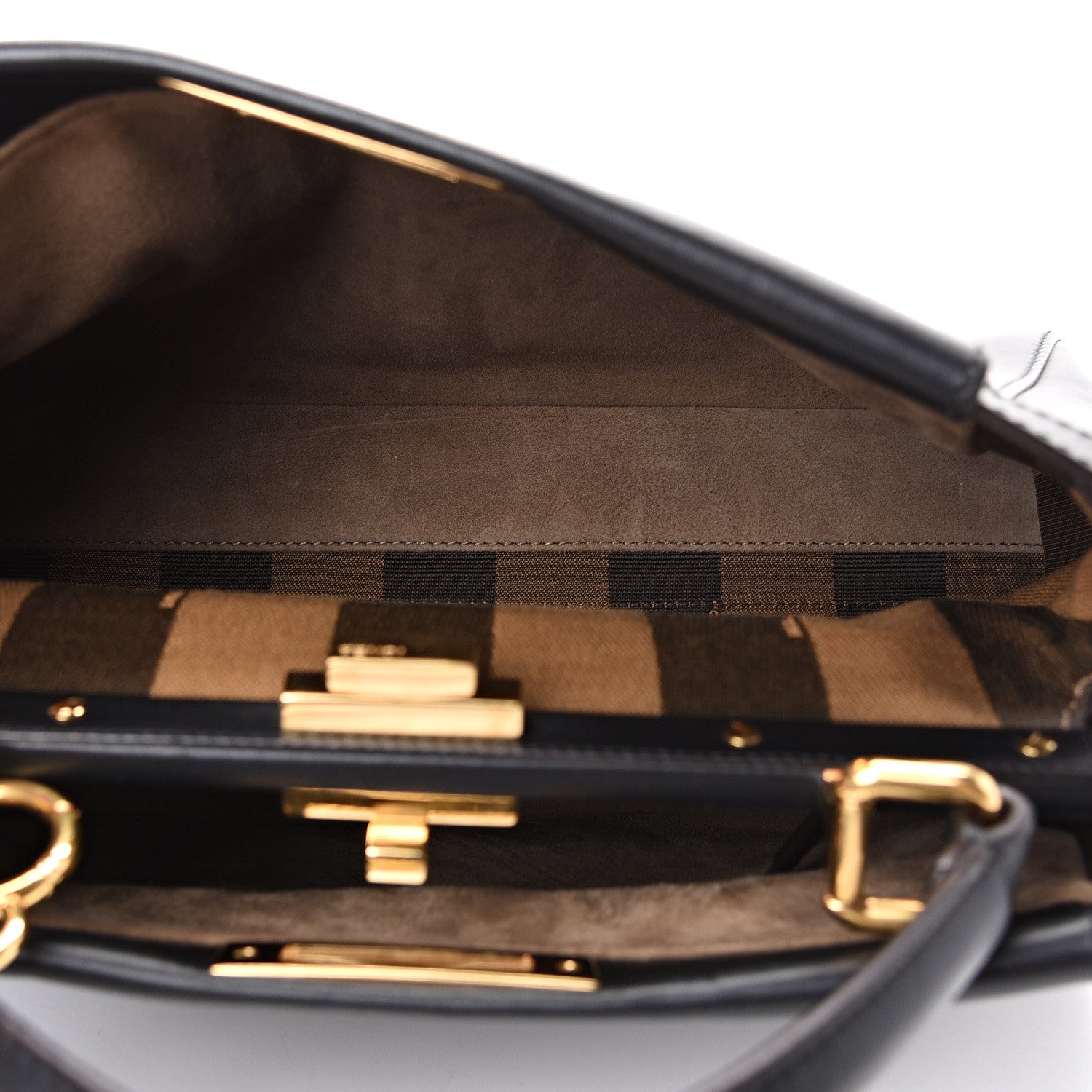 Fendi Vitello Morgan Fabric Jacquard Pequin Medium Peekaboo Iconic Satchel Black Tobacco 6 of 12