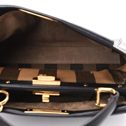 Fendi Vitello Morgan Fabric Jacquard Pequin Medium Peekaboo Iconic Satchel Black Tobacco 6 of 12