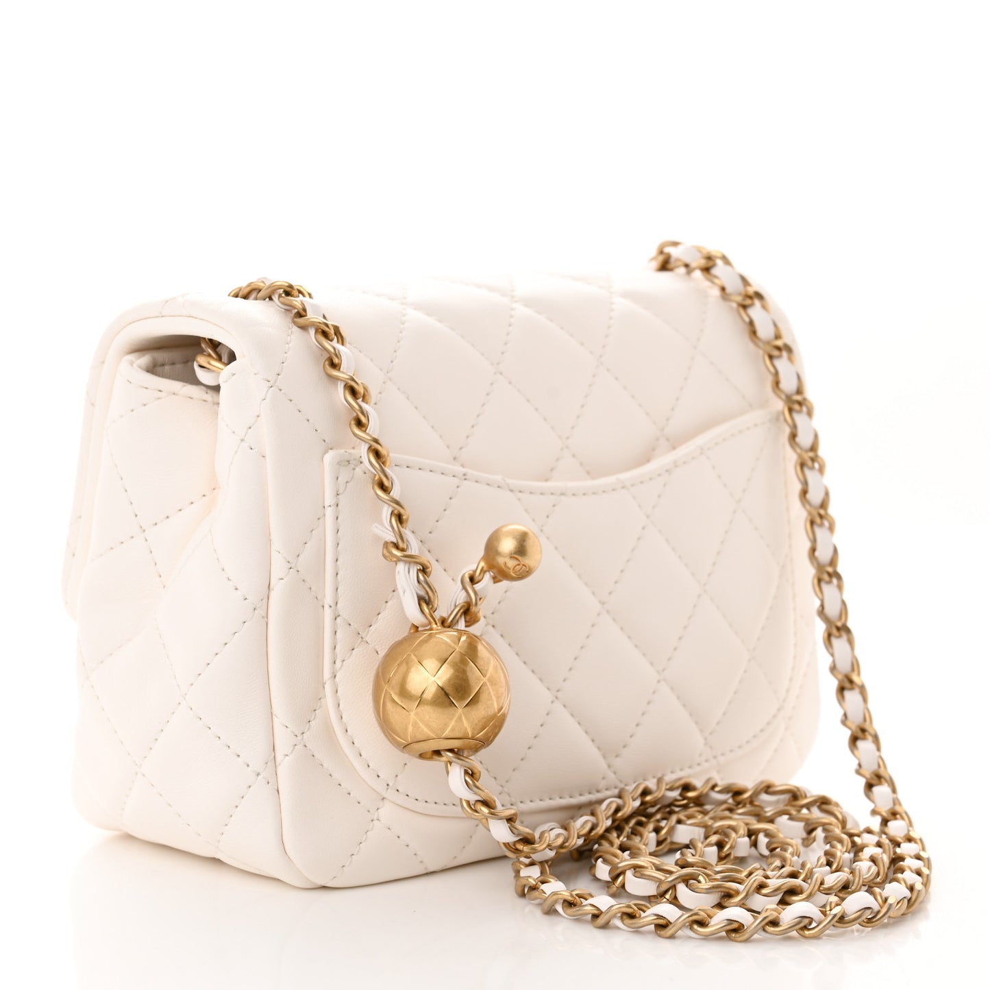 Lambskin Quilted Mini Pearl Crush Flap White