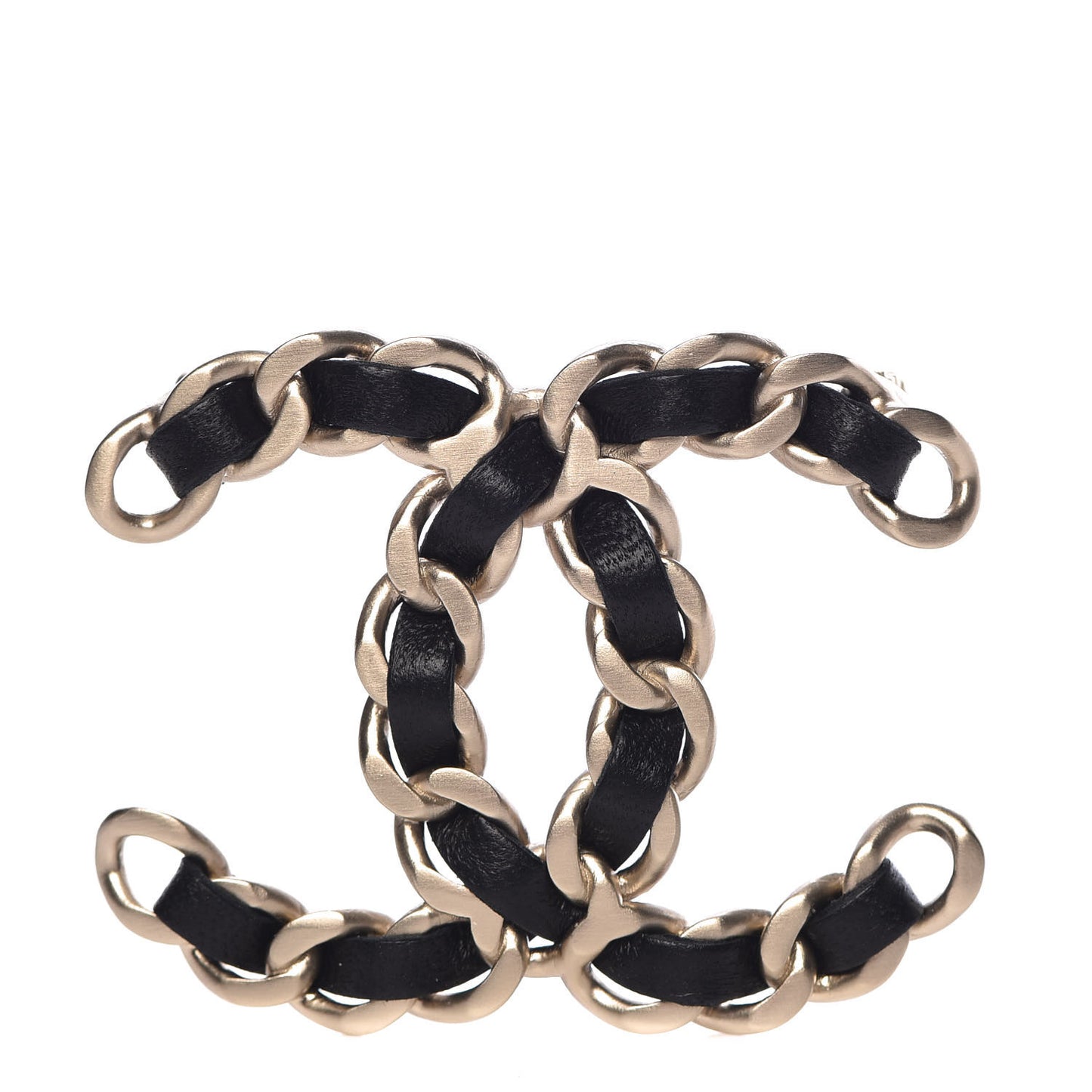 Lambskin Chain CC Brooch Black Gold