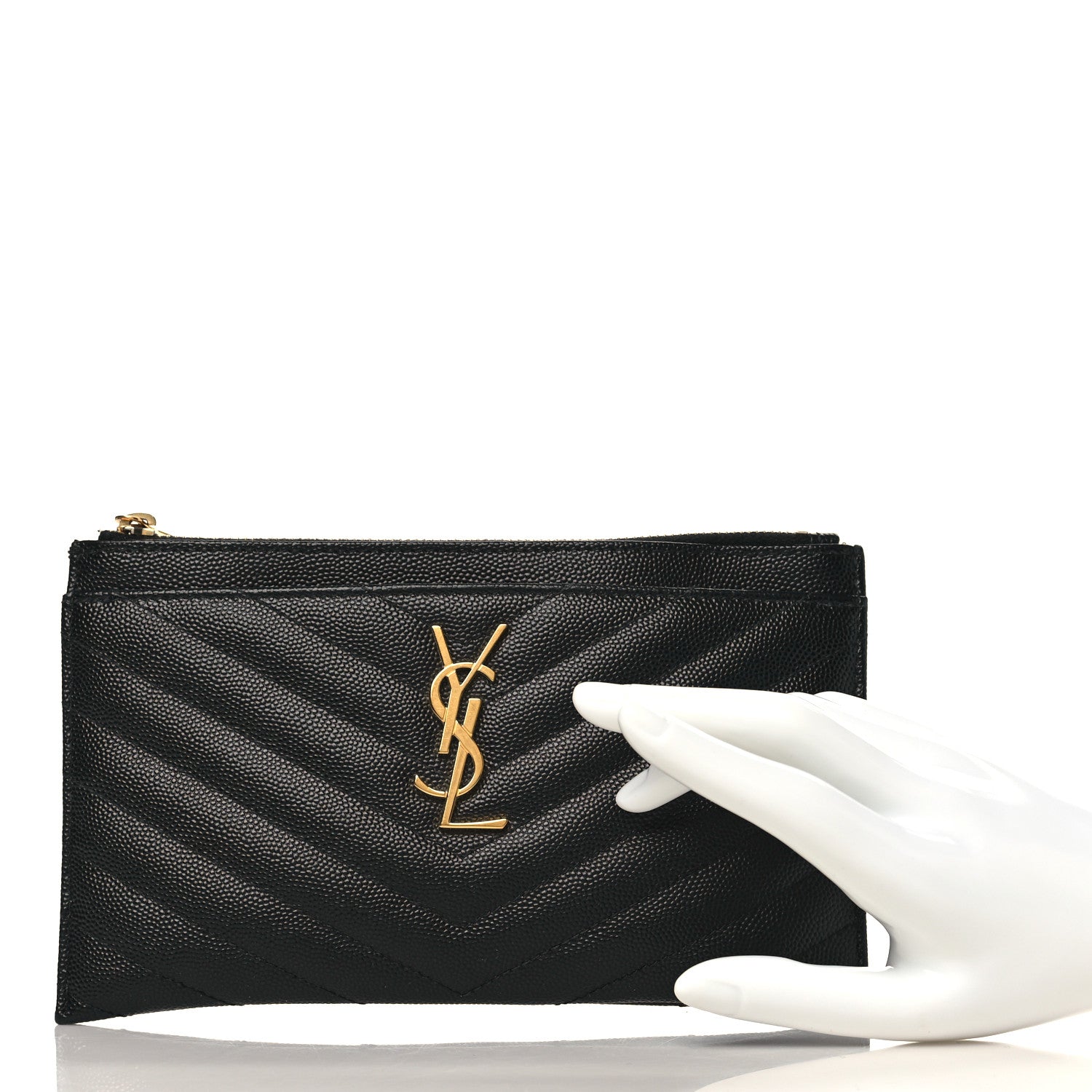 Saint Laurent Grain De Poudre Chevron Monogram Bill Pouch Black 2 of 8