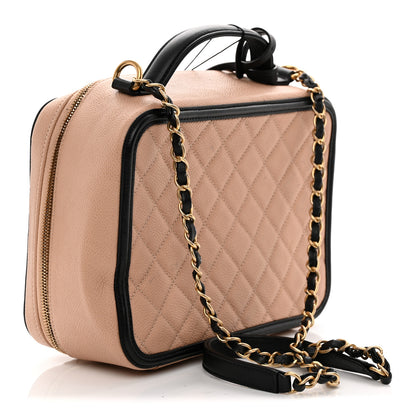 Chanel Caviar Quilted Large CC Filigree Vanity Case Beige Black 4 of 13