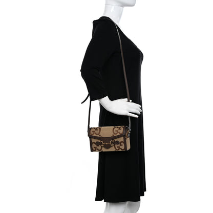 Gucci Monogram Jumbo GG Textured Dollar Calfskin Mini Horsebit 1955 Shoulder Bag Camel Ebony New Acero 2 of 10