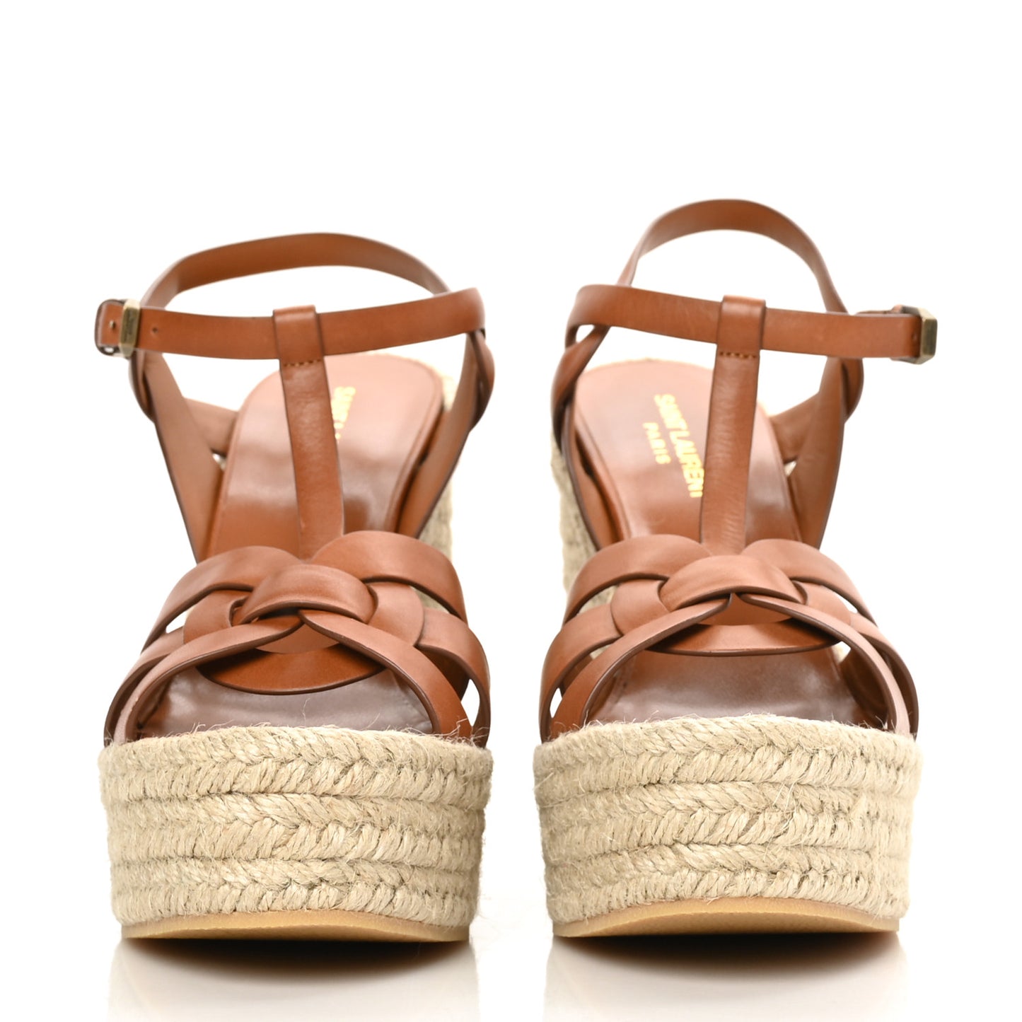 Calfskin Tribute 95 Platform Espadrille Wedge Sandals 40 Tan