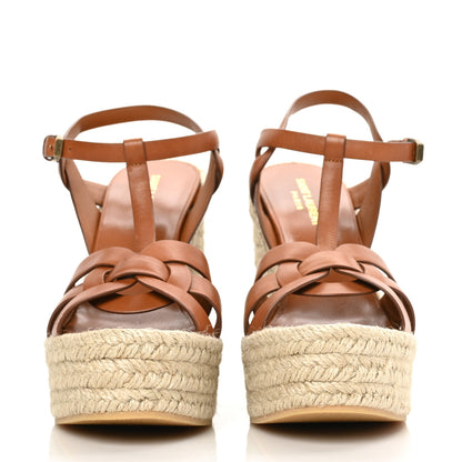 Saint Laurent Calfskin Tribute 95 Platform Espadrille Wedge Sandals 40 Tan 2 of 7