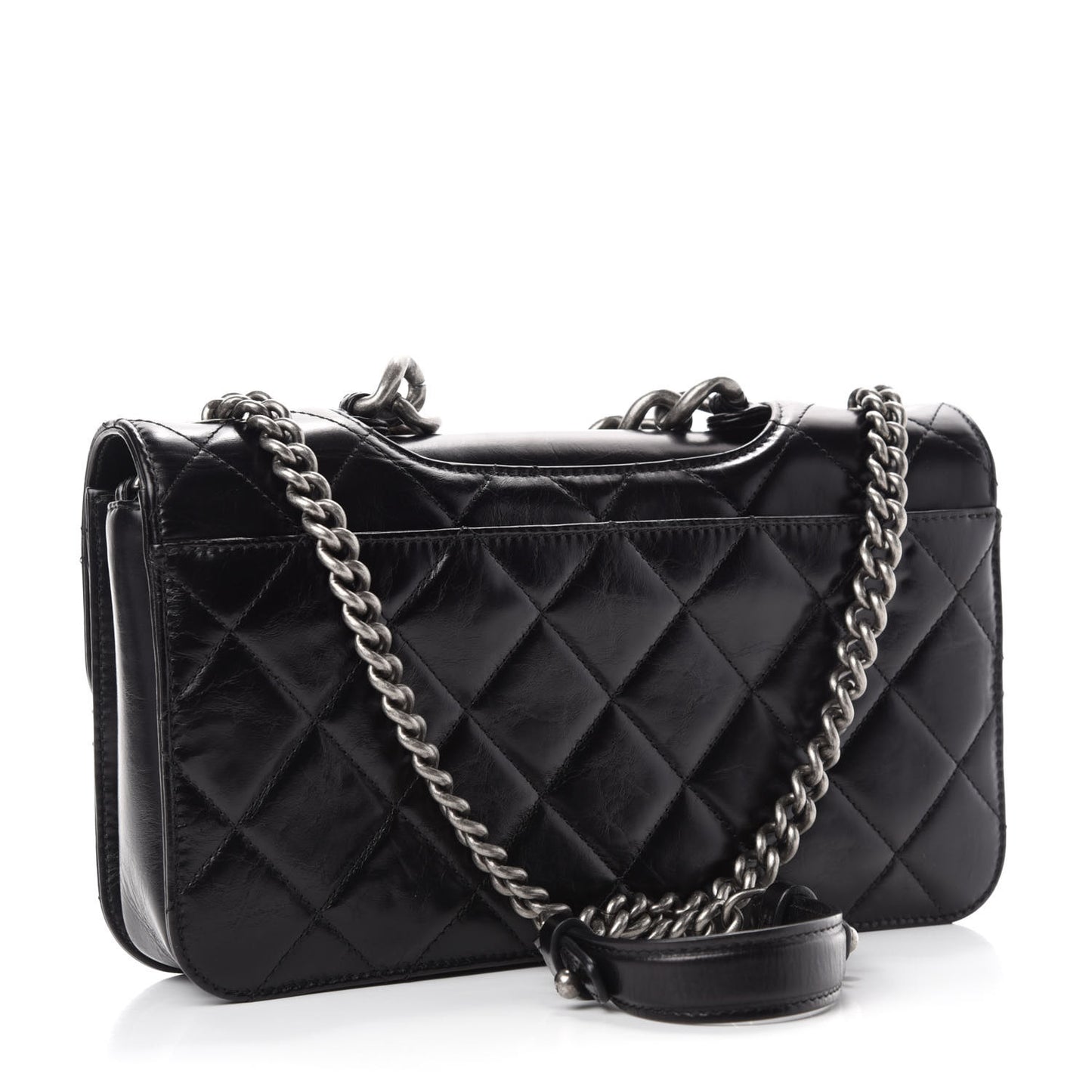 Glazed Calfskin Quilted Medium Perfect Edge Flap Black