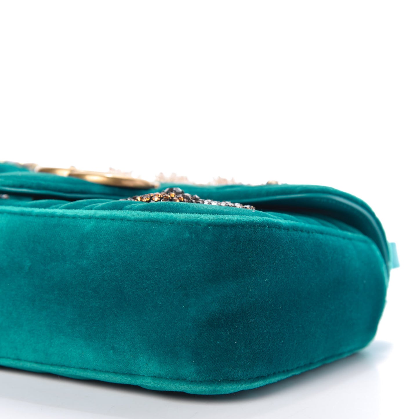 Velvet Matelasse Embroidered Mini GG Marmont Shoulder Bag Pavone Cyan