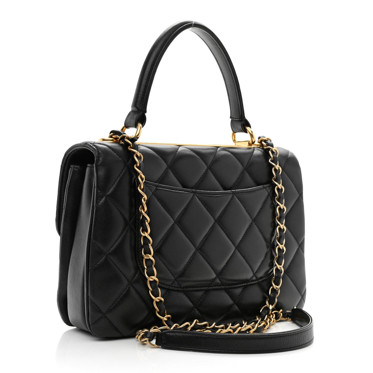 Lambskin Quilted Small Trendy CC Dual Handle Flap Bag Black