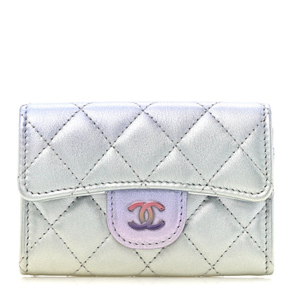 Chanel Gradient Metallic Calfskin Quilted Flap Card Holder Wallet Silver Blue Yellow Purple 1 of 8