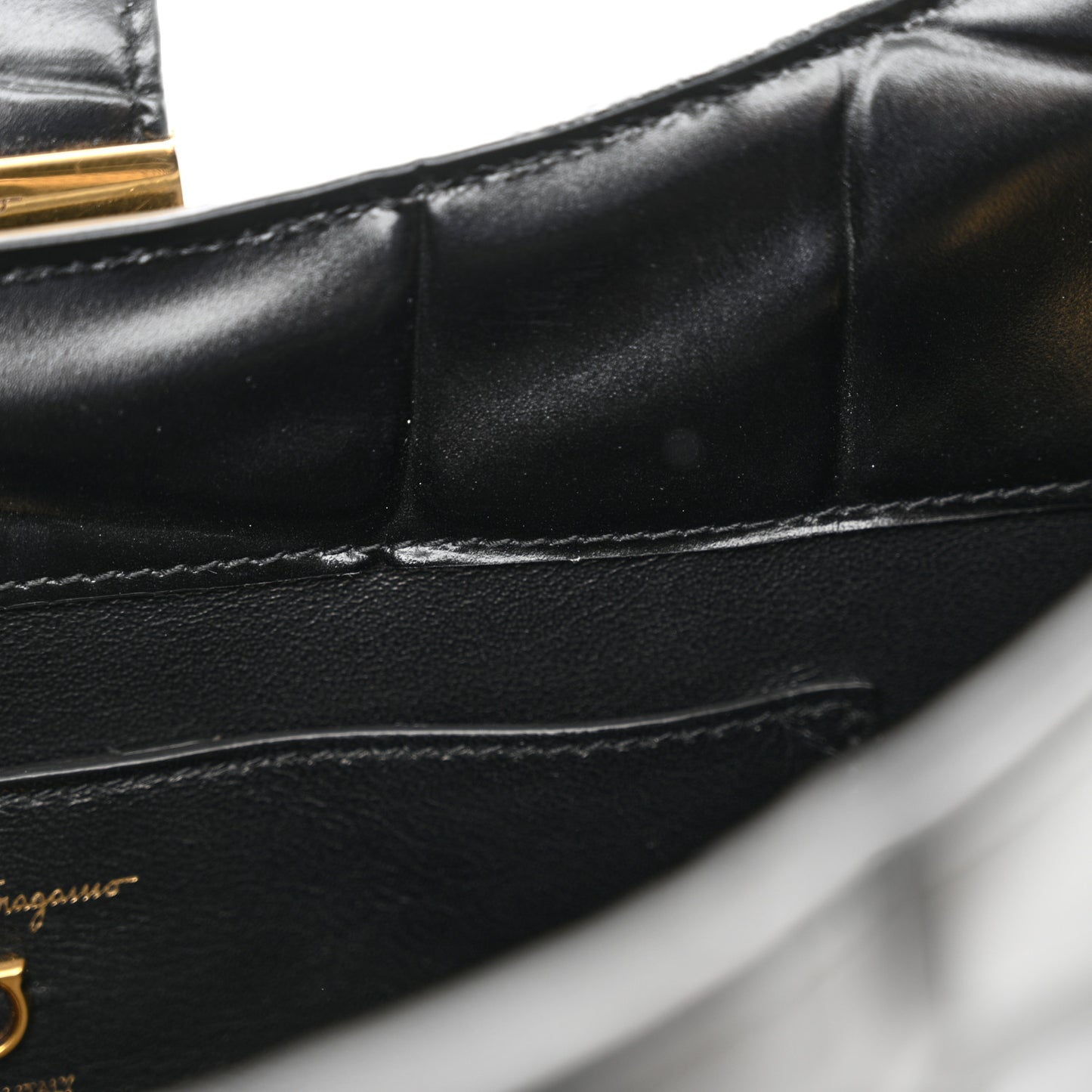 Calfskin Crocodile Embossed Trifolio Shoulder Bag Black