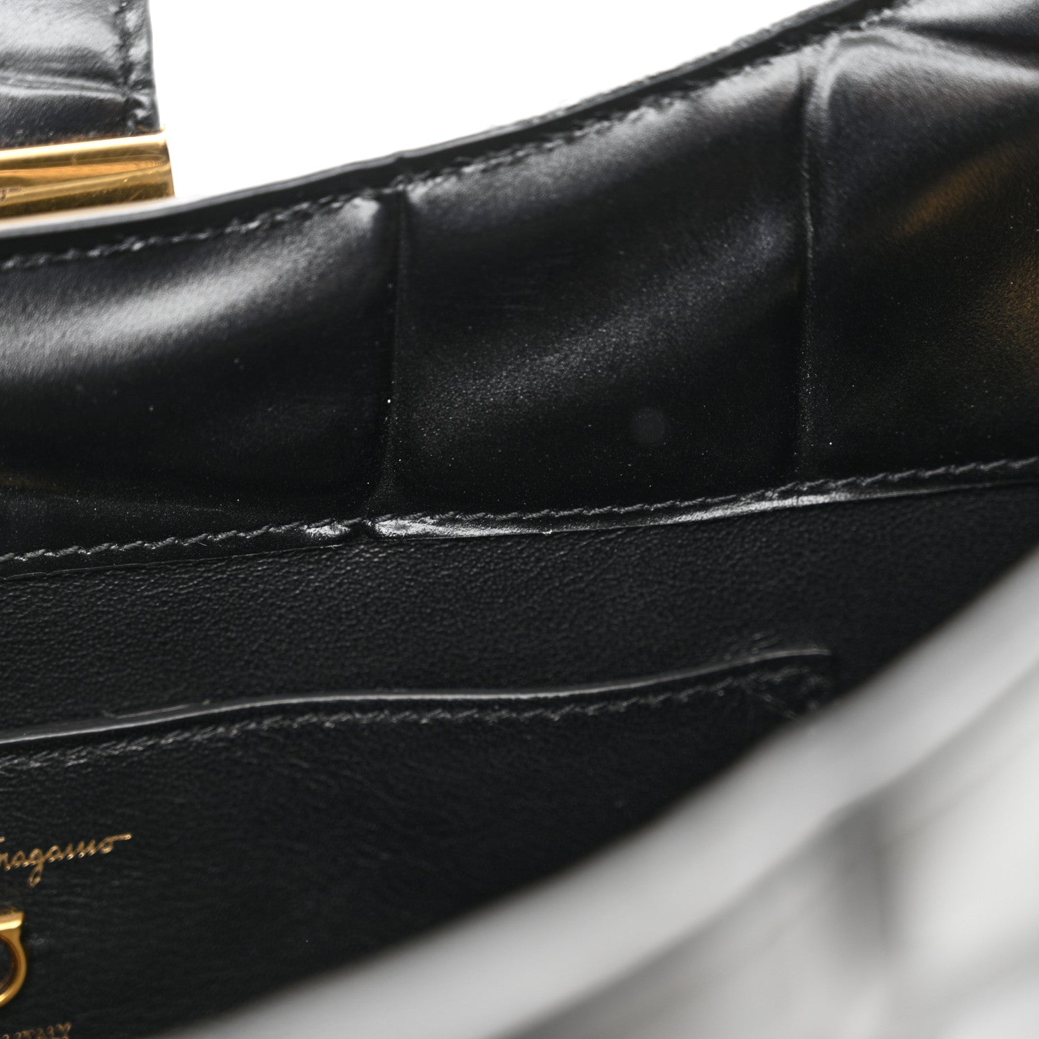 Salvatore Ferragamo Calfskin Crocodile Embossed Trifolio Shoulder Bag Black 7 of 10