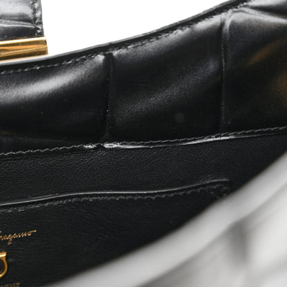 Salvatore Ferragamo Calfskin Crocodile Embossed Trifolio Shoulder Bag Black 7 of 10