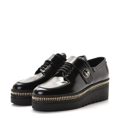 Chanel Shiny Calfskin Lace Up Platform Loafers 36 Black 2 of 8