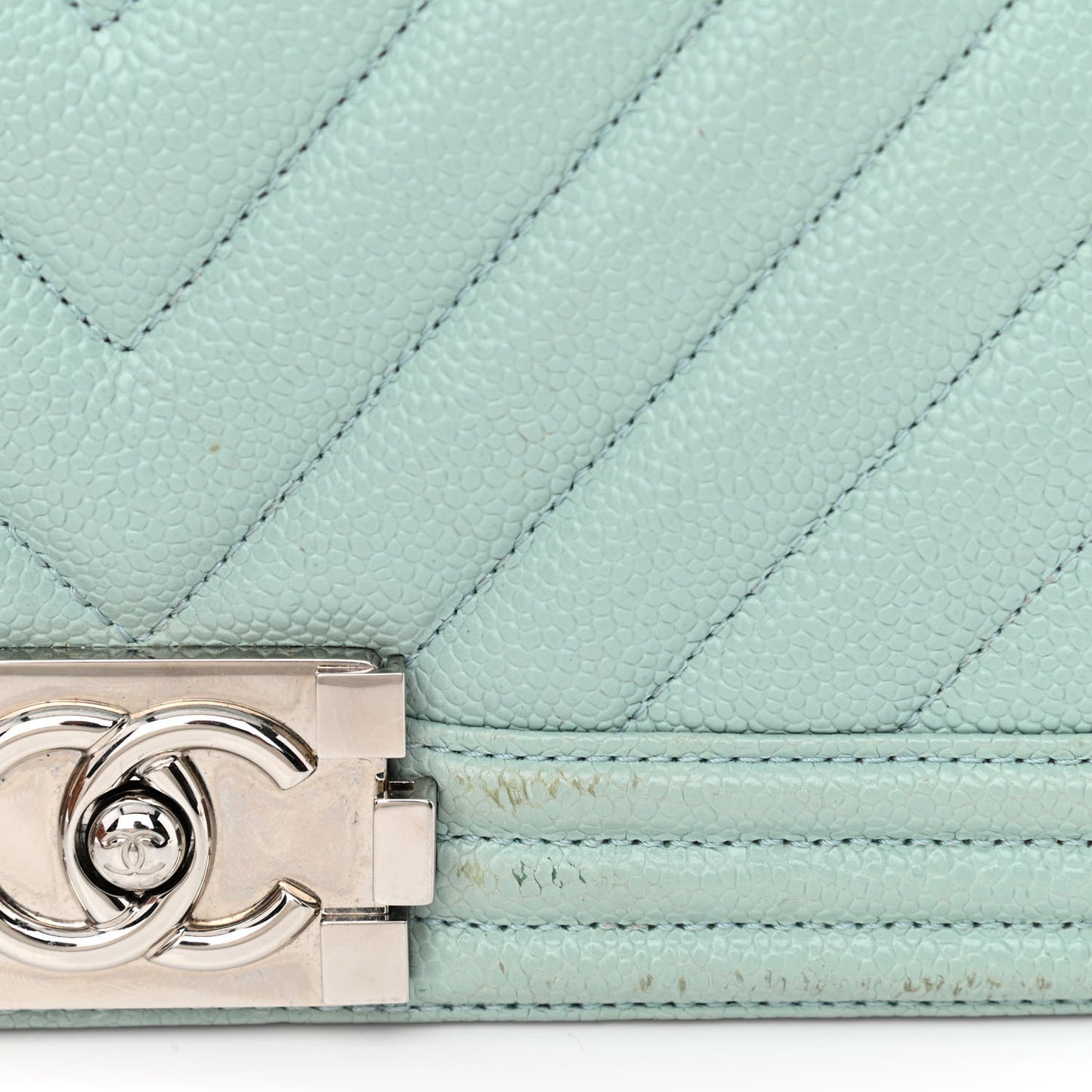 Caviar Chevron Quilted Medium Boy Flap Light Blue