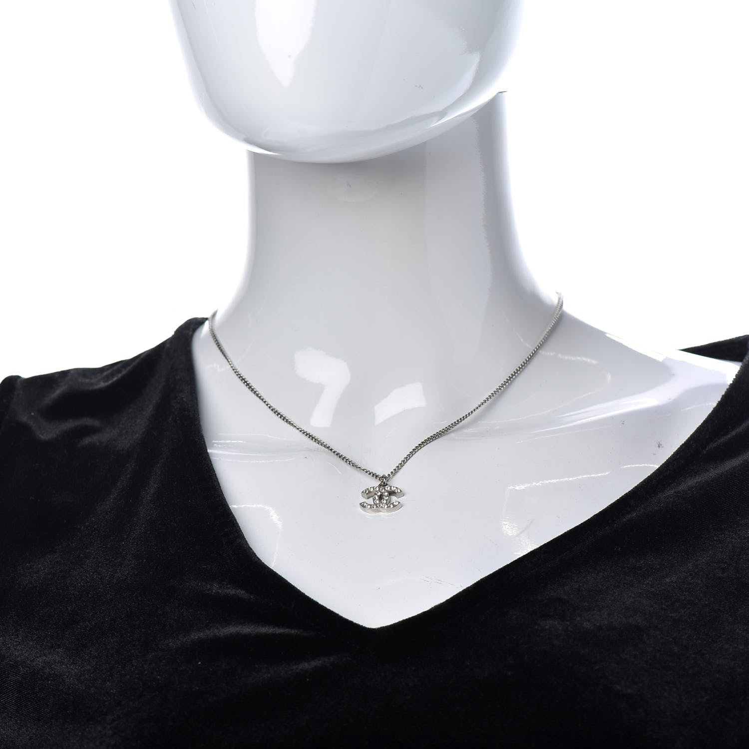 Chanel Crystal CC Necklace Silver 2 of 5