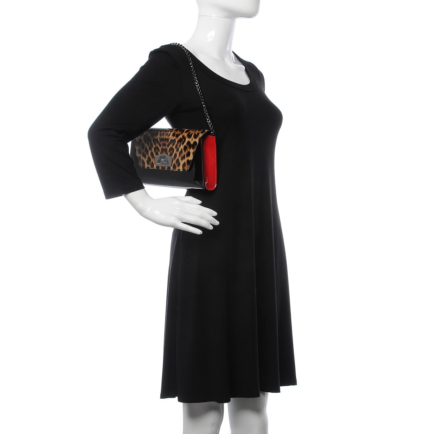 Christian Louboutin Patent Leopard Vero Dodat Clutch Black 2 of 7