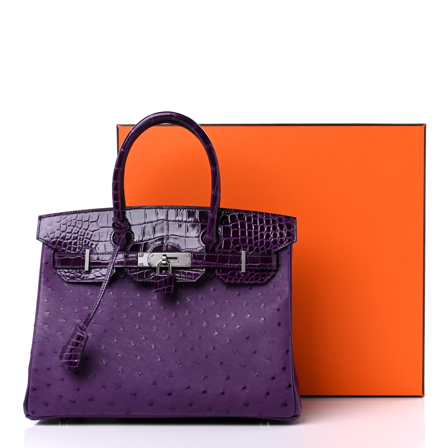 Hermes Ostrich Shiny Alligator Birkin Touch 30 Violine Cassis 12 of 12