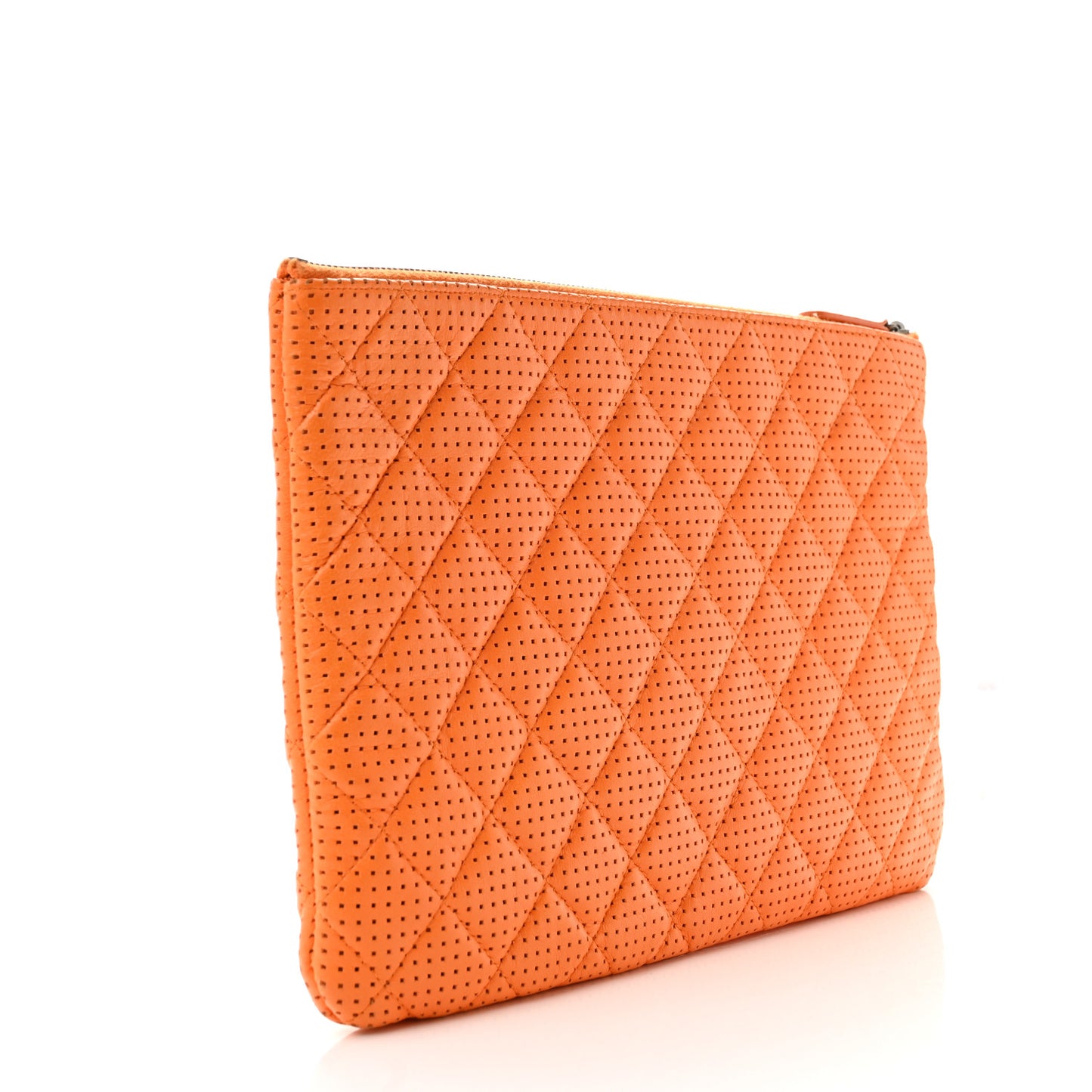 Perforated Lambskin Quilted Medium Cosmetic Case Orange