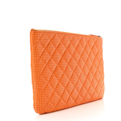 Chanel Perforated Lambskin Quilted Medium Cosmetic Case Orange 3 of 11