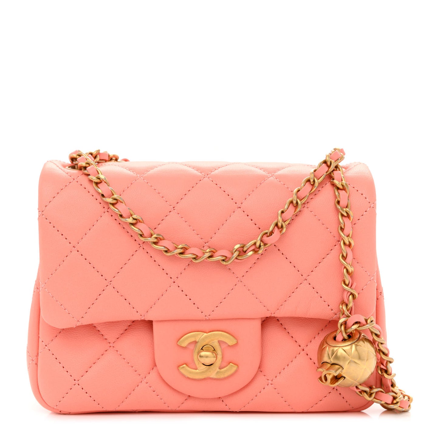 Lambskin Quilted Mini Pearl Crush Flap Light Orange