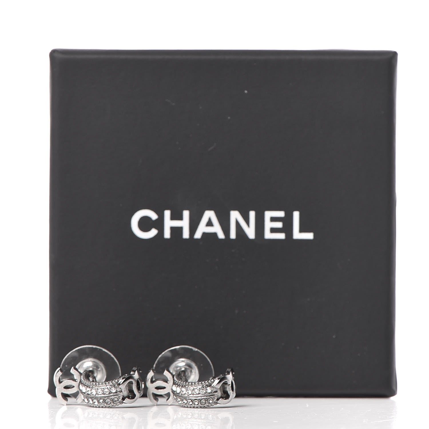 Chanel Ruthenium Crystal CC Hoop Earrings 5 of 5