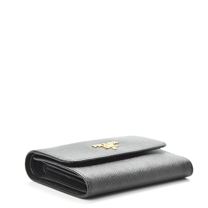 Prada Saffiano Metal Tri-Fold Wallet Black 4 of 7