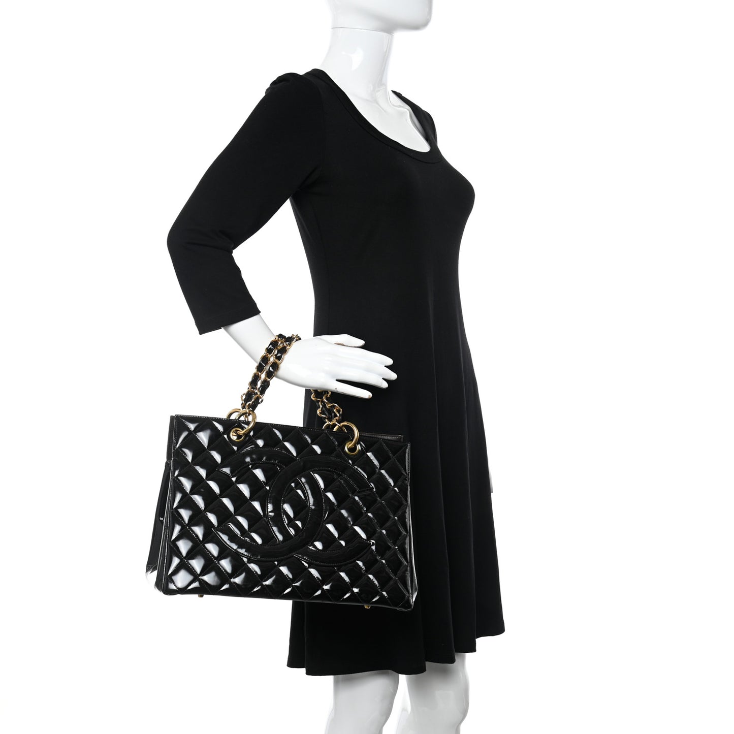 Patent Quilted Grand Shopping Tote GST Black