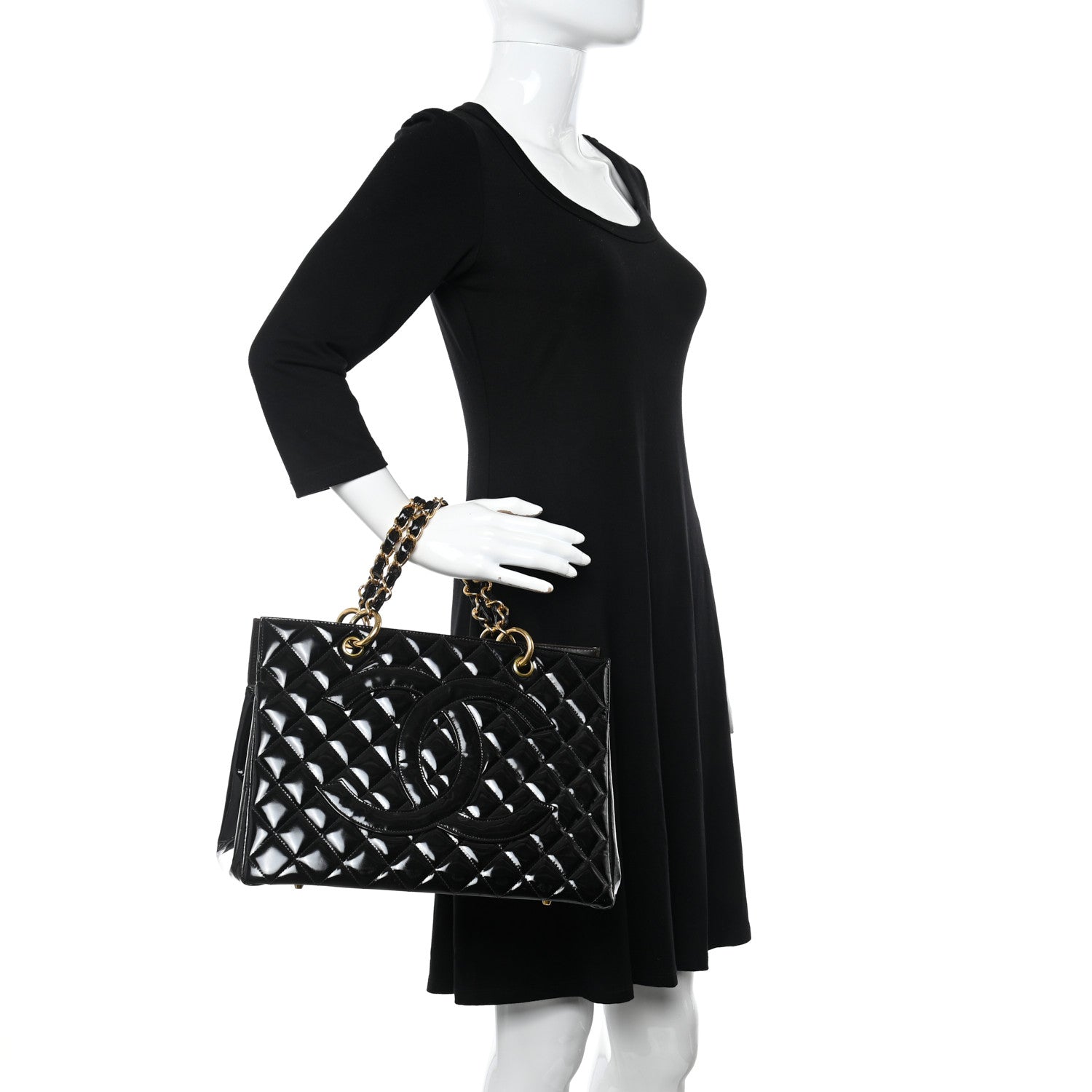 Chanel Patent Quilted Grand Shopping Tote GST Black 2 of 11