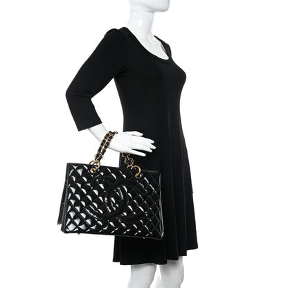 Chanel Patent Quilted Grand Shopping Tote GST Black 2 of 11