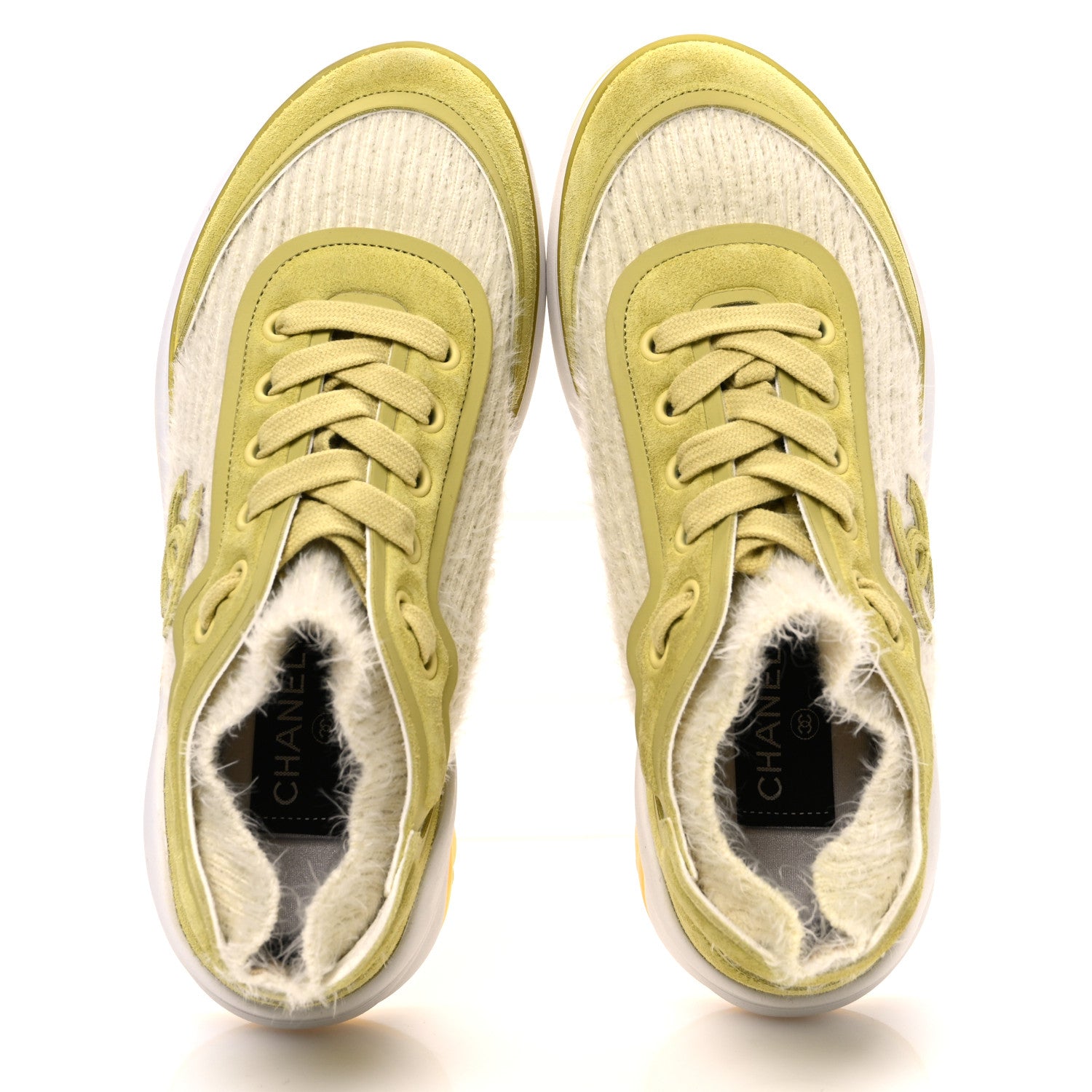 Chanel Suede Calfskin Stretch Fabric CC Sneakers 35 Yellow 2 of 8