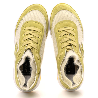 Chanel Suede Calfskin Stretch Fabric CC Sneakers 35 Yellow 2 of 8