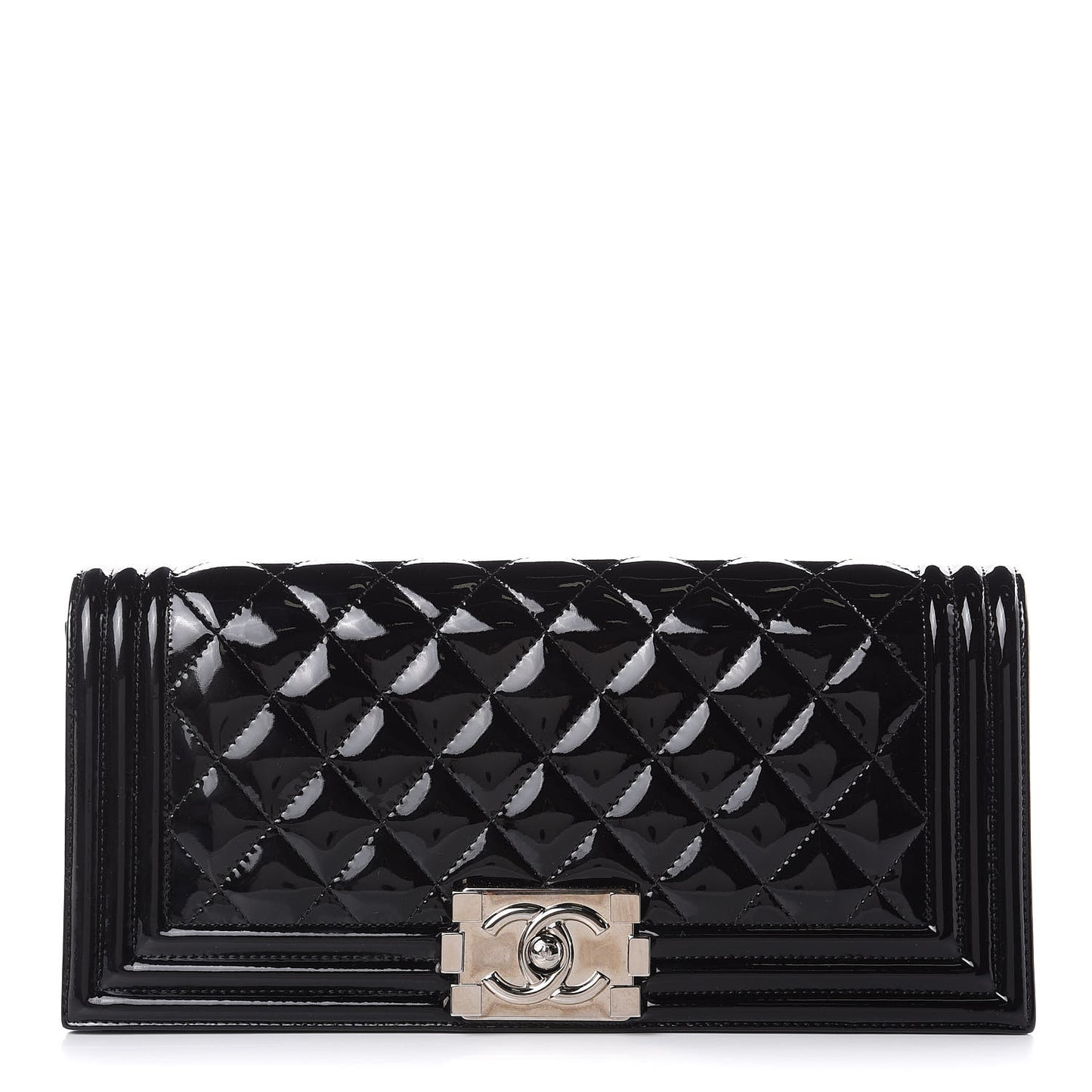Patent Quilted Boy Flap Clutch Black