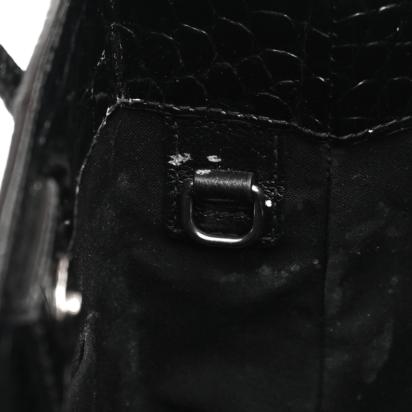 Shiny Calfskin Logo Crocodile Embossed North South Shopper Tote XXS Black White