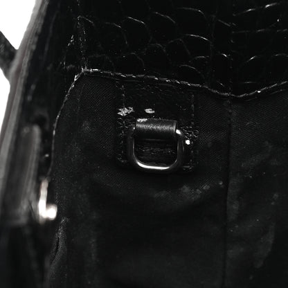 Balenciaga Shiny Calfskin Logo Crocodile Embossed North South Shopper Tote XXS Black White 14 of 15