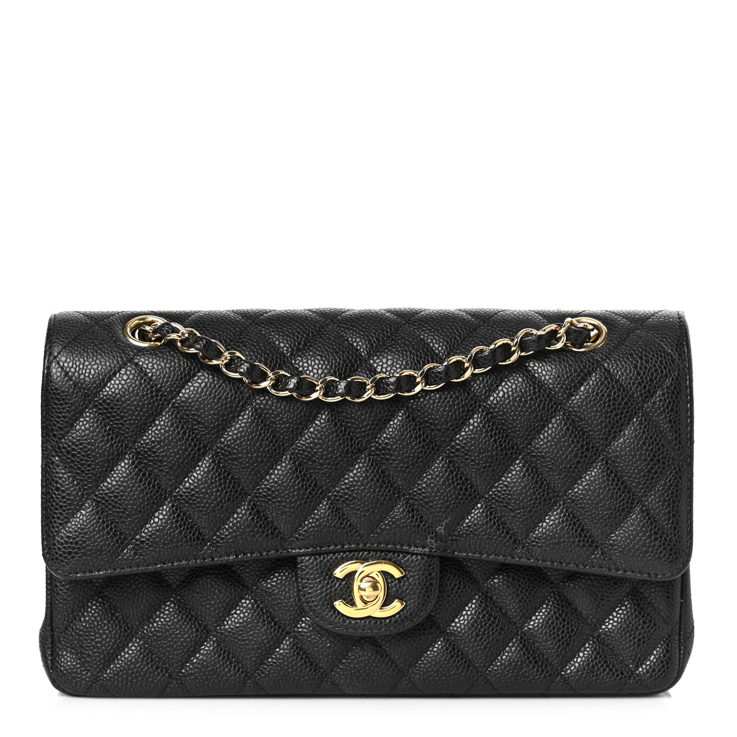 Caviar Quilted Medium Double Flap Black