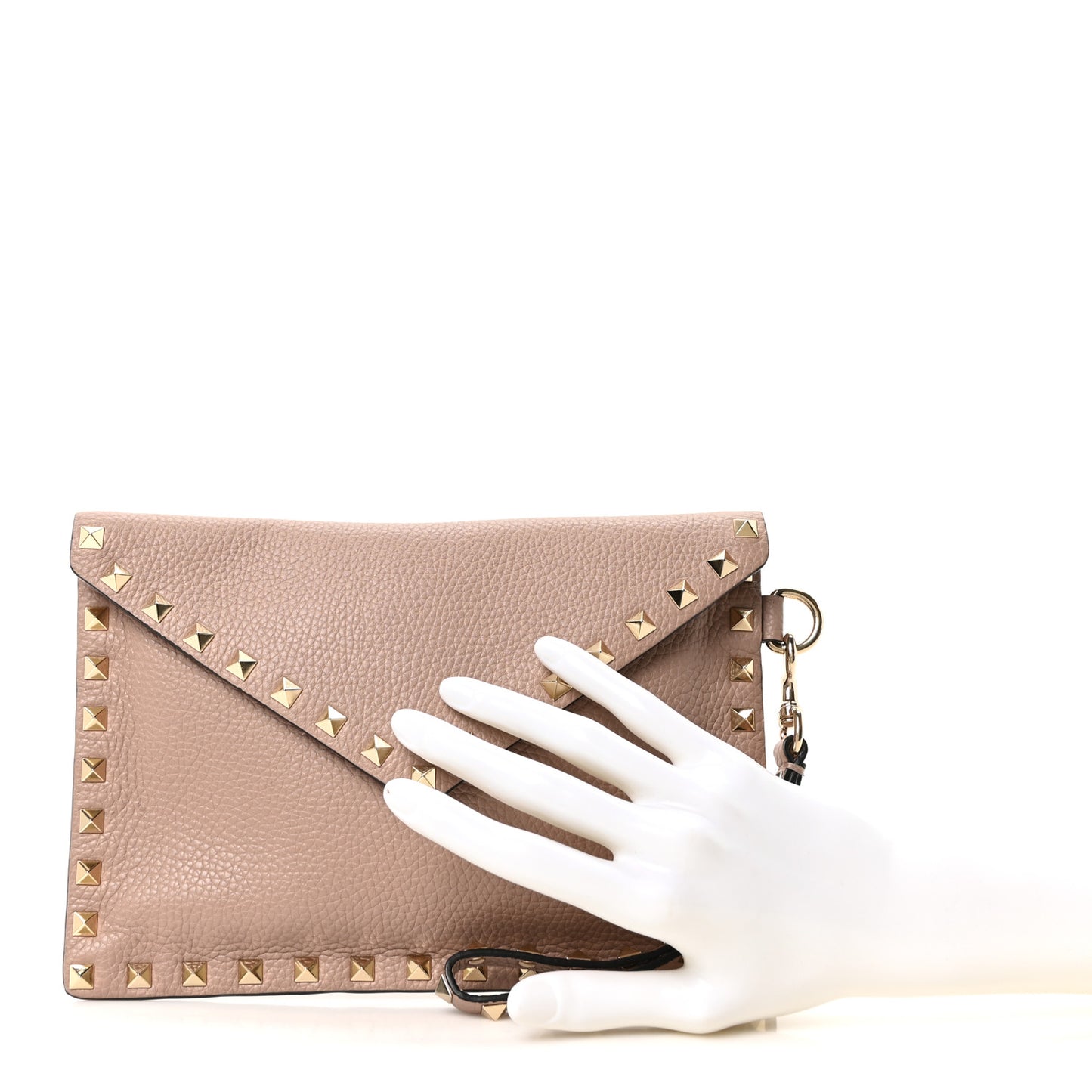 Pebbled Calfskin Medium Rockstud Envelope Flat Wristlet Pouch  Poudre