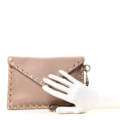 Valentino Garavani Pebbled Calfskin Medium Rockstud Envelope Flat Wristlet Pouch  Poudre 2 of 9