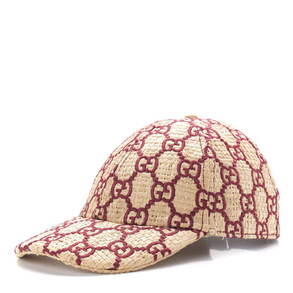 Gucci Raffia GG Monogram Elaphe Embroidered Aisha Baseball Hat XL Ivory Bordeaux 1 of 7