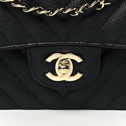 Chanel Caviar Chevron Quilted Medium Double Flap Black 8 of 11