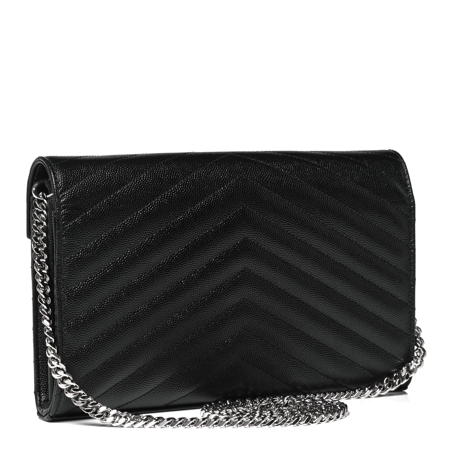Grain De Poudre Matelasse Chevron Monogram Chain Wallet Black