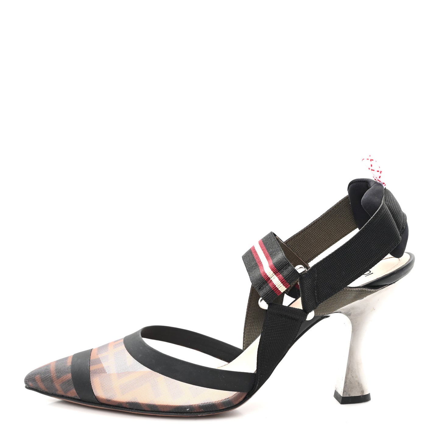 Technical Mesh FF Colibri 85mm Slingback Pumps 40 Tobacco Moro Bordeaux Black Militare