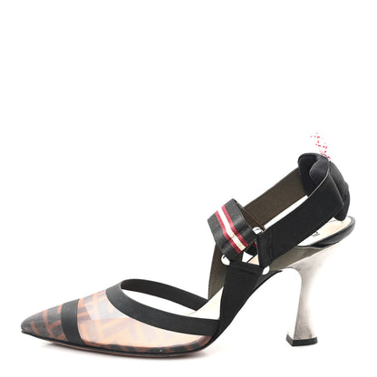 Fendi Technical Mesh FF Colibri 85mm Slingback Pumps 40 Tobacco Moro Bordeaux Black Militare 1 of 9
