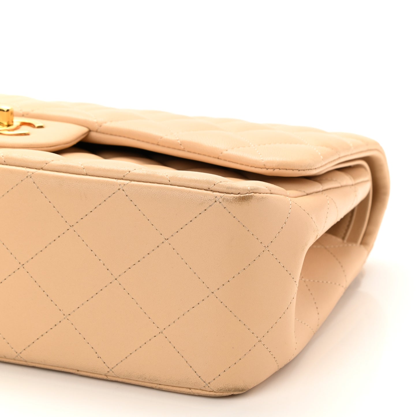 Lambskin Quilted Jumbo Double Flap Beige