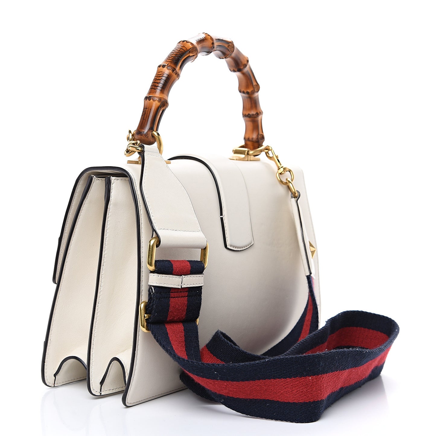 Calfskin Bamboo Web Medium Dionysus Top Handle Bag White Blue Hibiscus Red