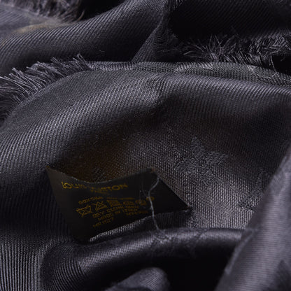 Louis Vuitton Silk Wool Monogram Shawl Charcoal Grey 4 of 5