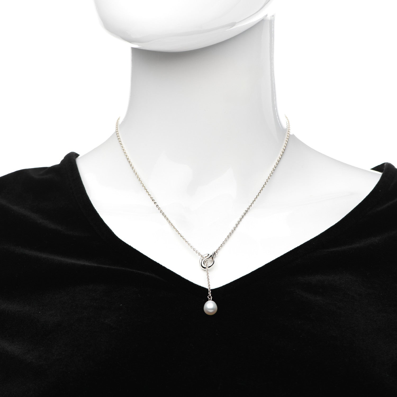 Tiffany Sterling Silver Pearl Elsa Peretti Open Wave Lariat Necklace 2 of 7