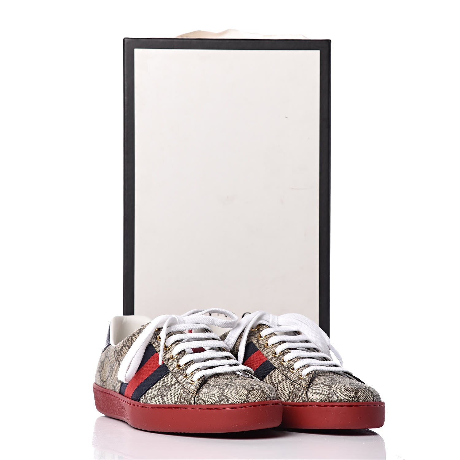 Gucci GG Supreme Monogram Mens New Ace Low-Top Sneaker 7 Beige Red 10 of 10