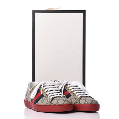 Gucci GG Supreme Monogram Mens New Ace Low-Top Sneaker 7 Beige Red 10 of 10