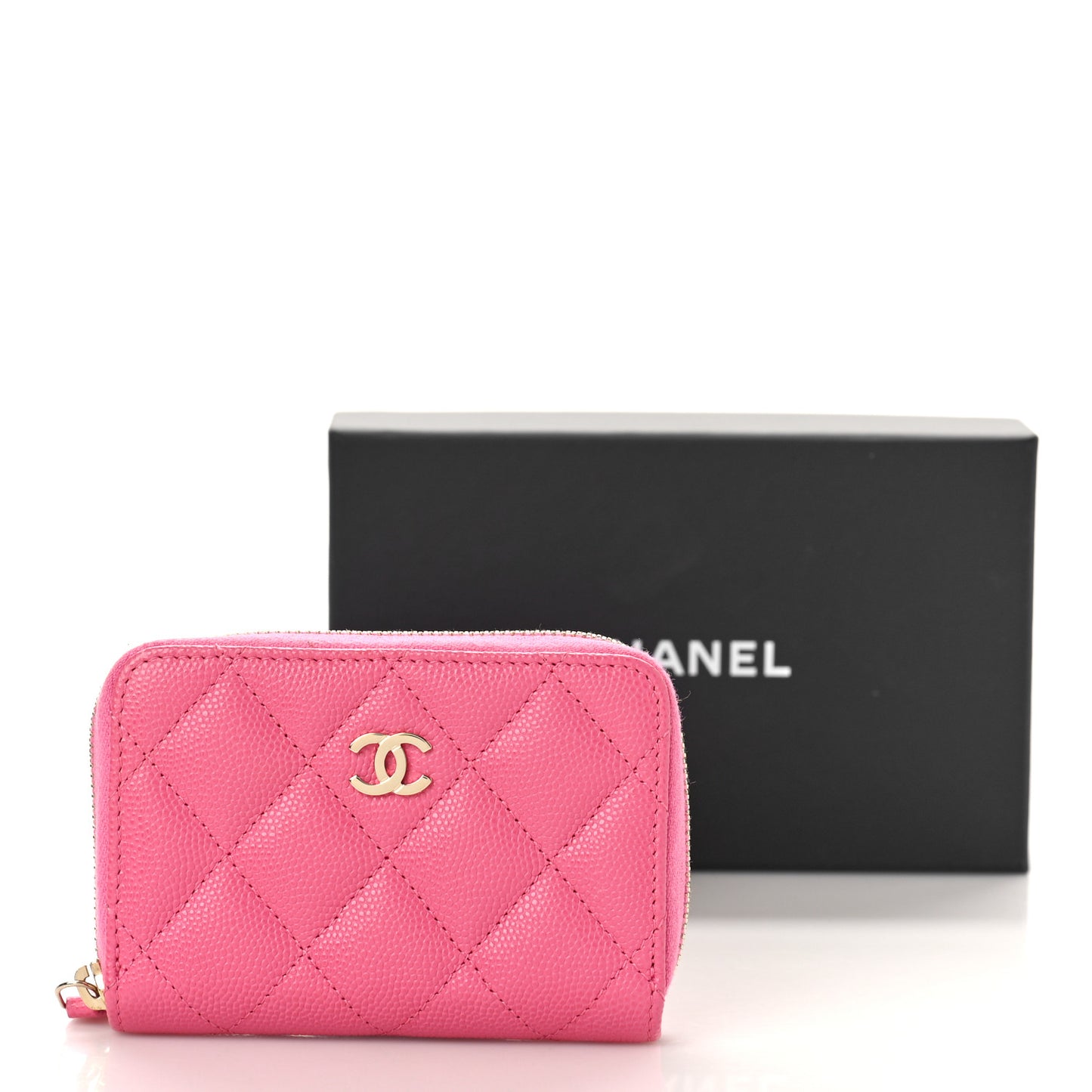 Caviar Quilted Zip Coin Purse Pink