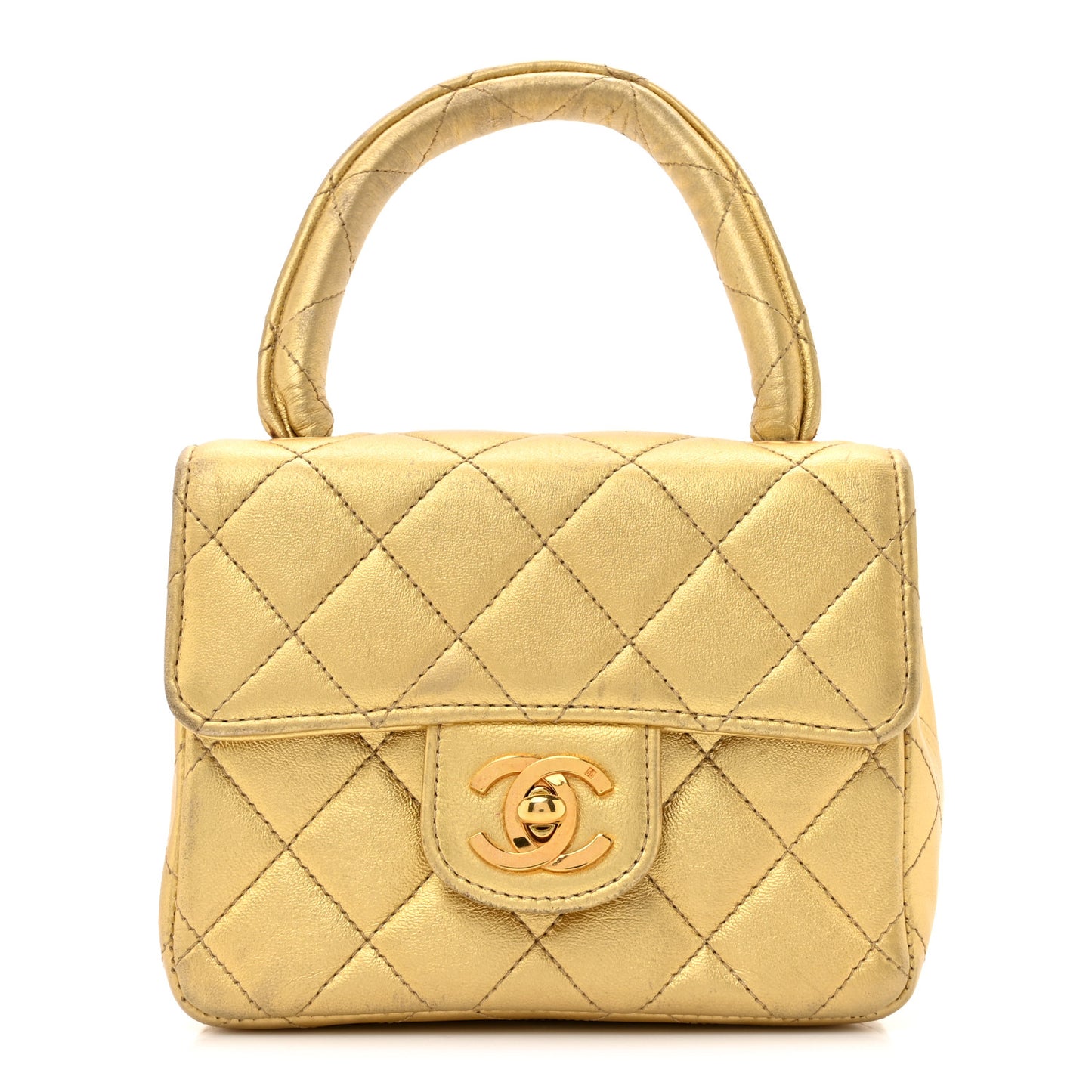 Metallic Lambskin Quilted Parent Child Kelly Flap Gold